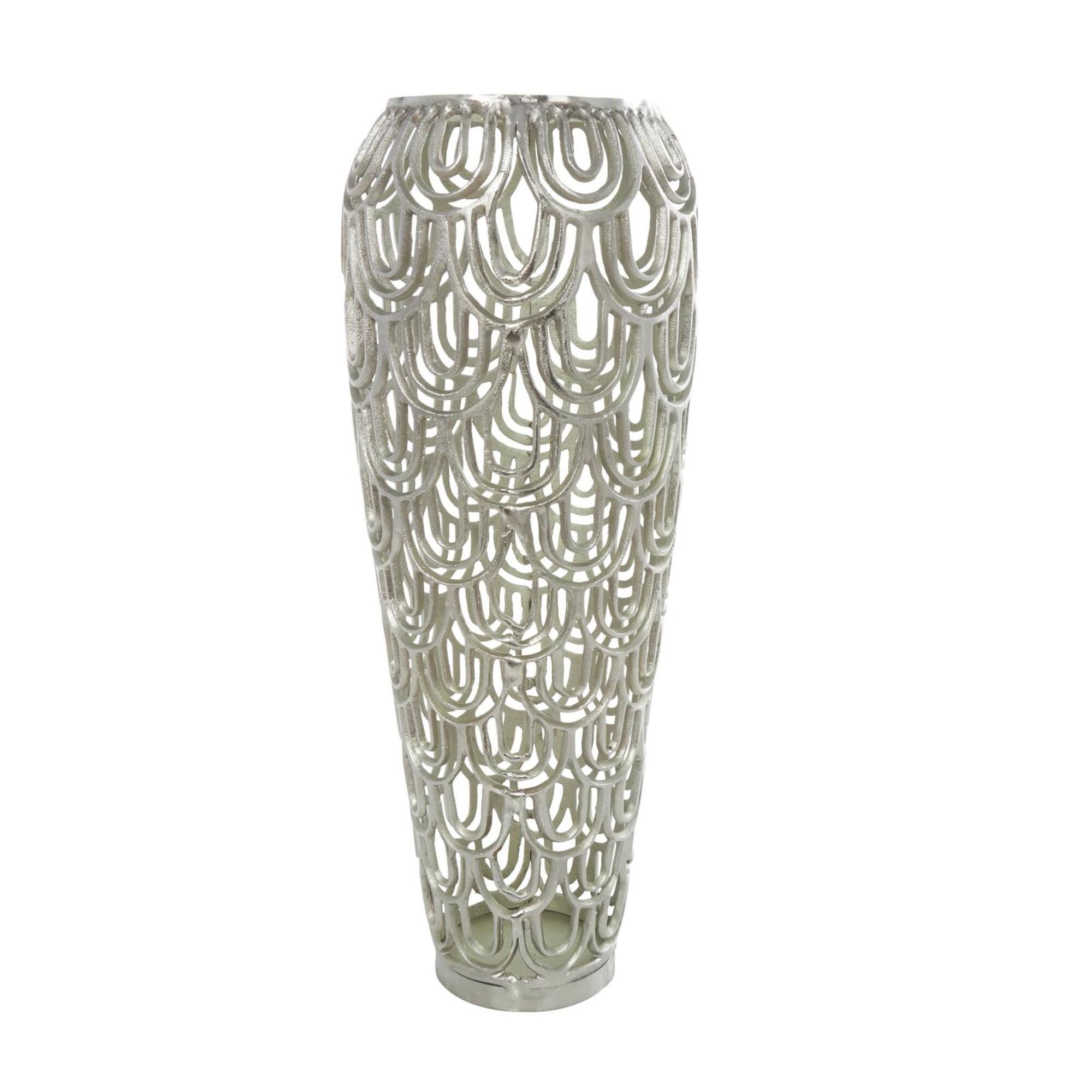 25" Silver Aluminum Metal Geometric Art Deco Inspired Arched Vase